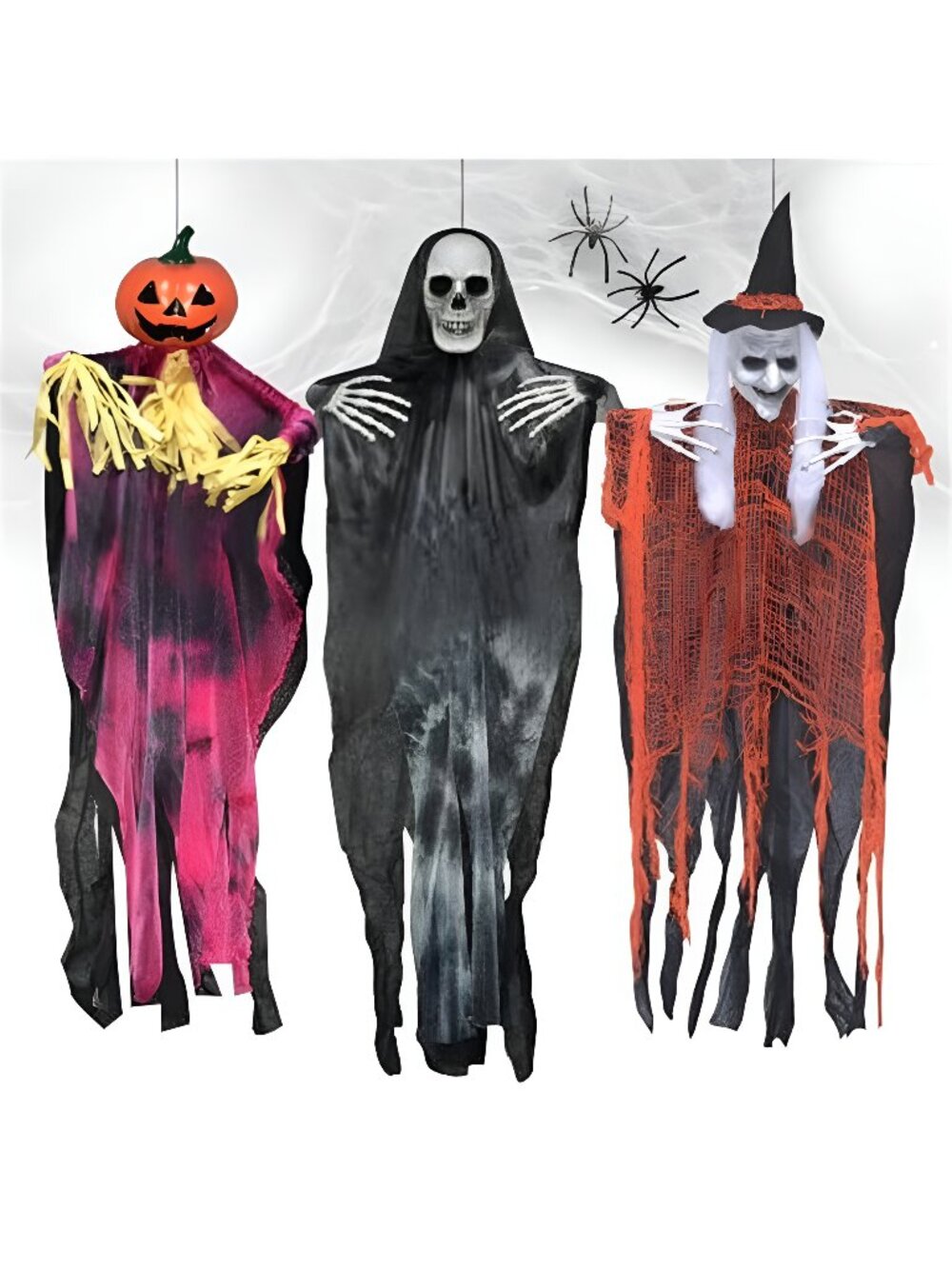 3 Pack Halloween Hanging Skeletons Witch Decorations Outdoor Indoor Decor